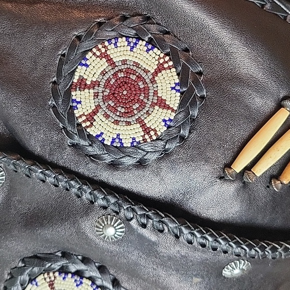 Vintage Beaded, fringe, Western black leather jacket - Picture 7 of 13